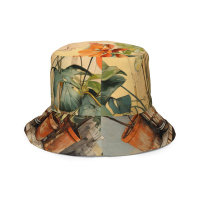 Reversible Bucket Hat Earthy Rustic Potted Plants Print