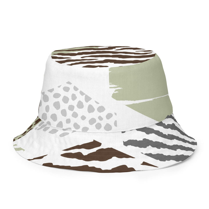 Reversible Bucket Hat Brown Green Grey Geometric Hexagon Print - Unisex