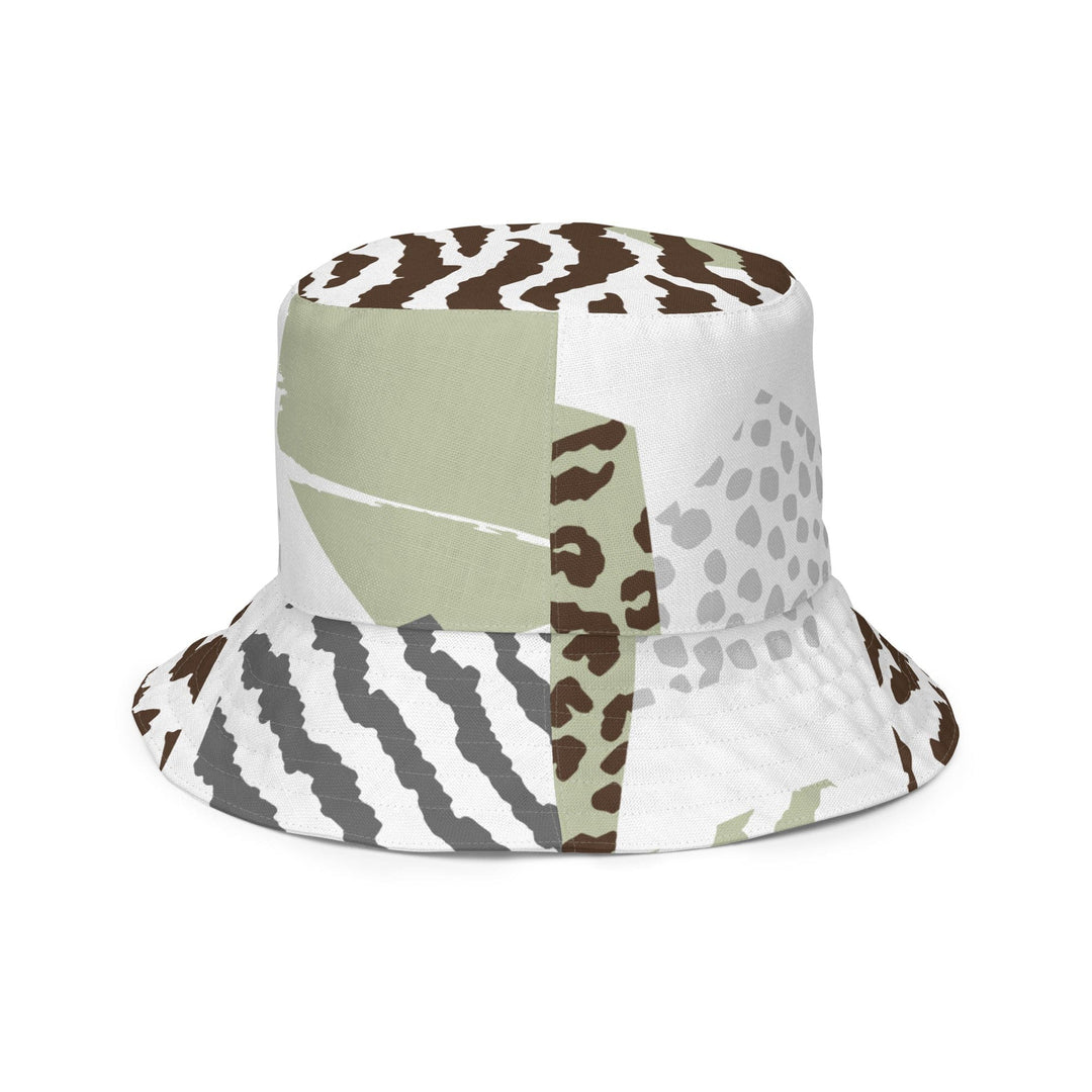 Reversible Bucket Hat Brown Green Grey Geometric Hexagon Print - Unisex