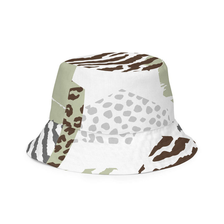 Reversible Bucket Hat Brown Green Grey Geometric Hexagon Print - Unisex