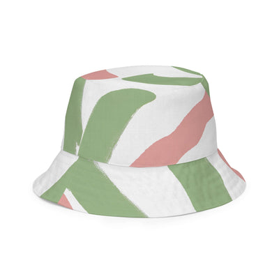 Reversible Bucket Hat Green Mauve Abstract Brush Stroke Pattern - Unisex