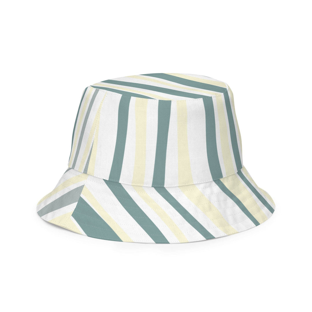 Reversible Bucket Hat Green Yellow Geometric Lines - Unisex | Bucket Hats