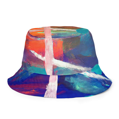 Reversible Bucket Hat Red Blue Abstract Pattern - Unisex / Bucket Hats