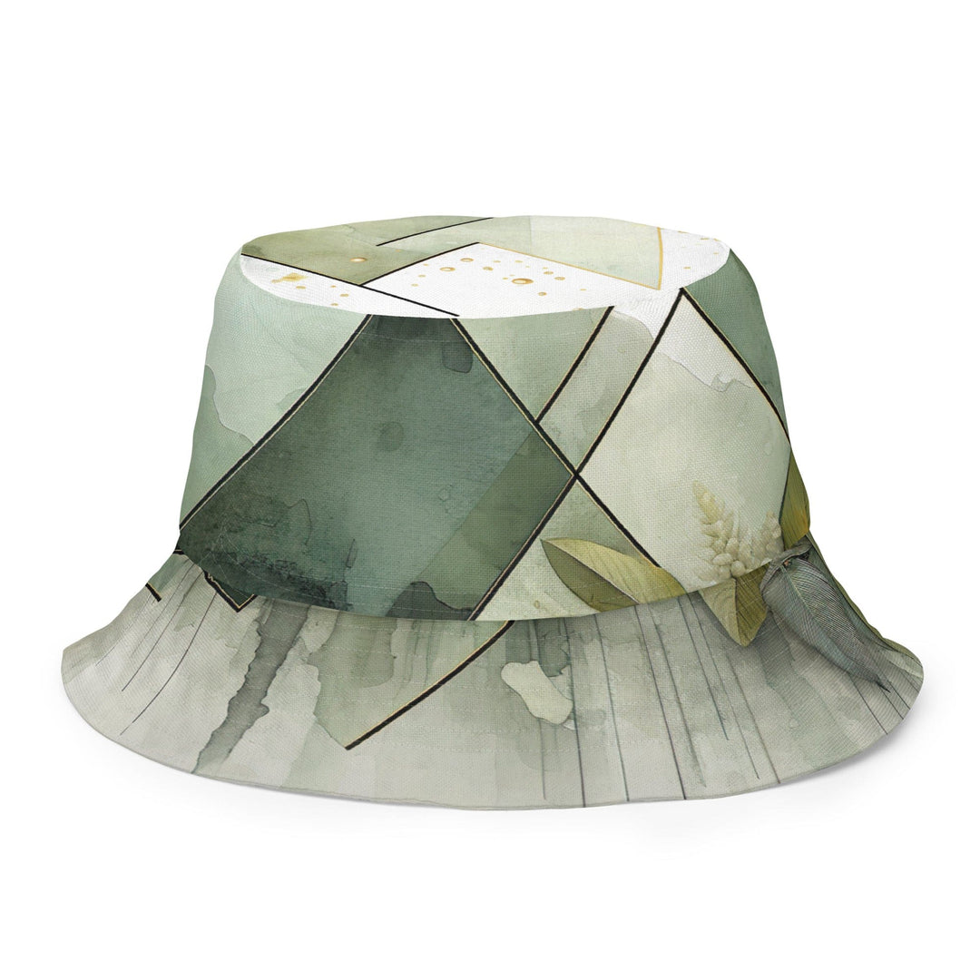 Reversible Bucket Hat Olive Green Mint Leaf Geometric Print - Unisex | Bucket