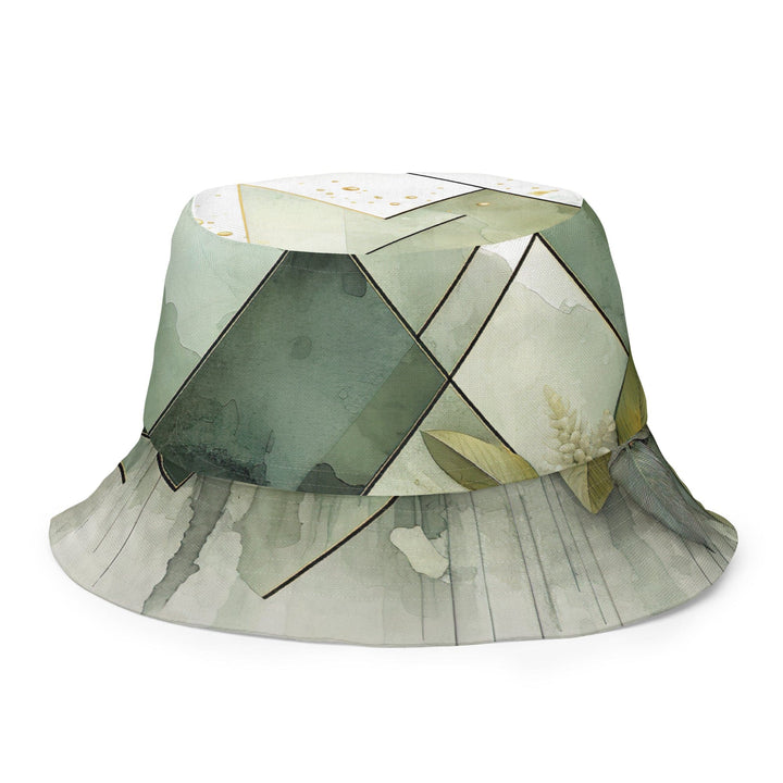 Reversible Bucket Hat Olive Green Mint Leaf Geometric Print - Unisex | Bucket