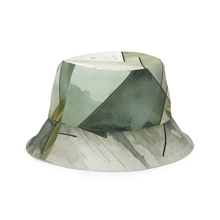 Reversible Bucket Hat Olive Green Mint Leaf Geometric Print - Unisex | Bucket