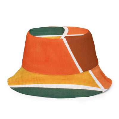 Reversible Bucket Hat Orange Green Boho Pattern - Unisex / Bucket Hats