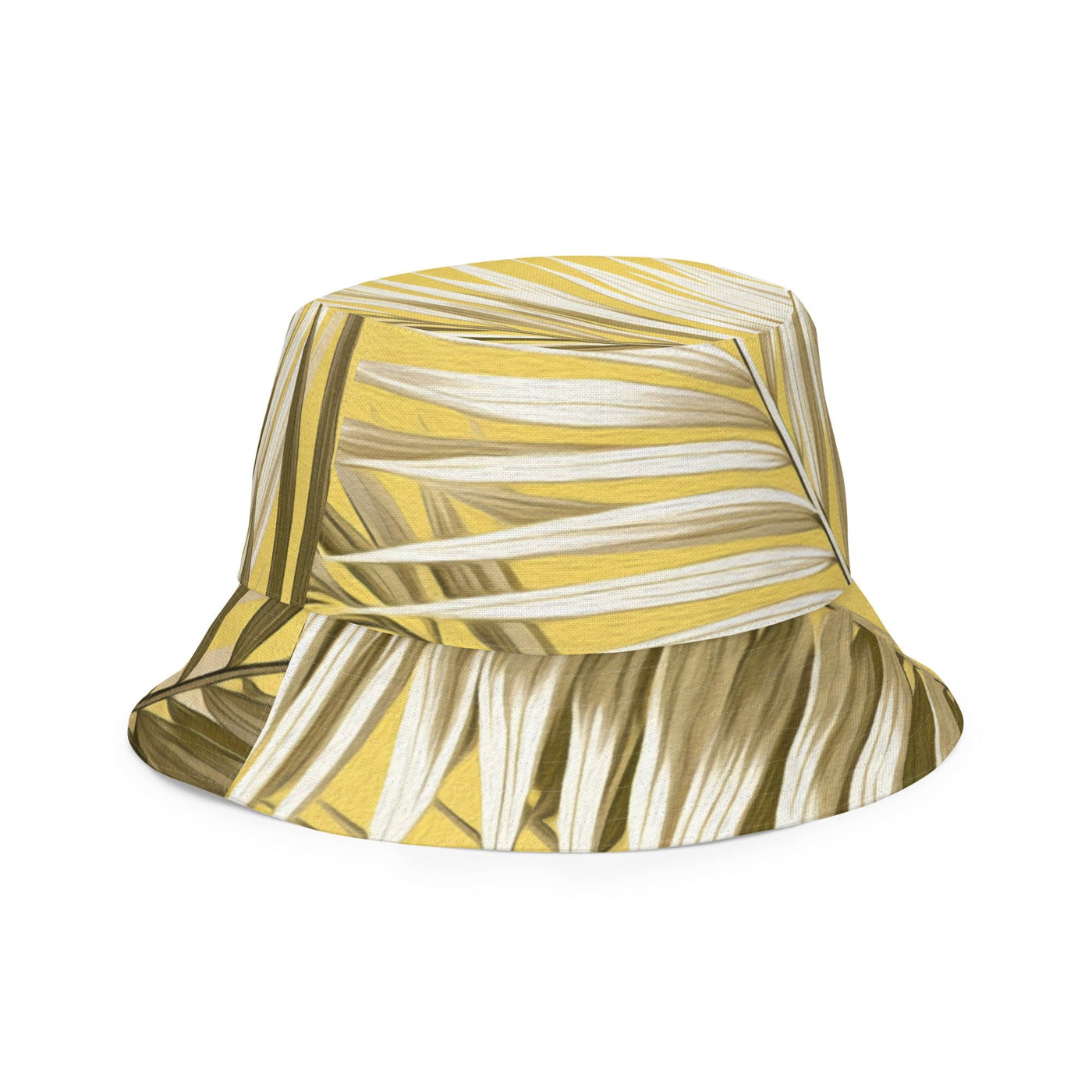 Reversible Bucket Hat White Brown Palm Leaves - Unisex / Bucket Hats