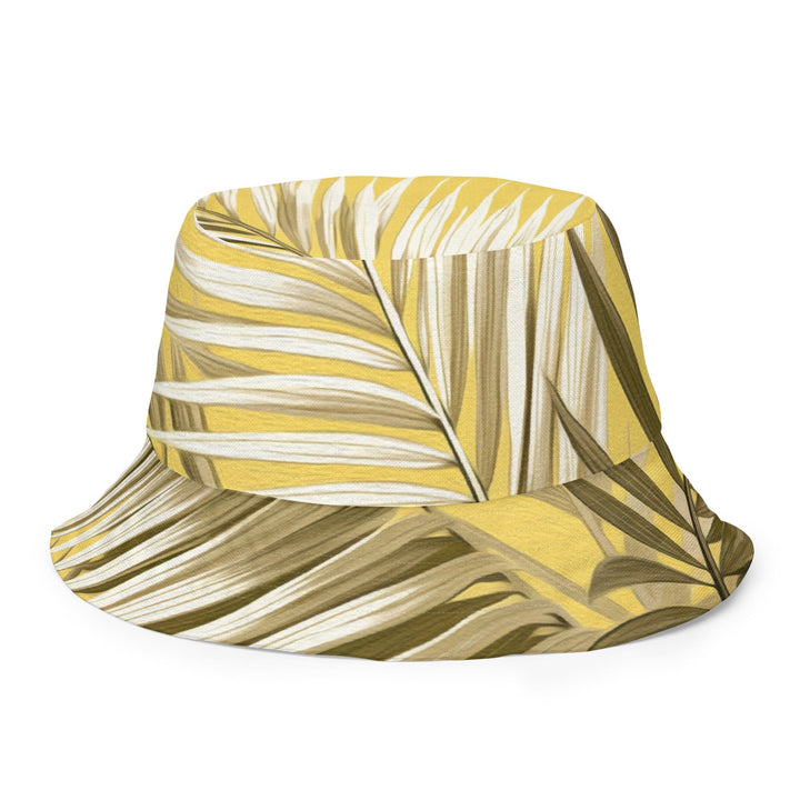 Reversible Bucket Hat White Brown Palm Leaves - Unisex | Bucket Hats