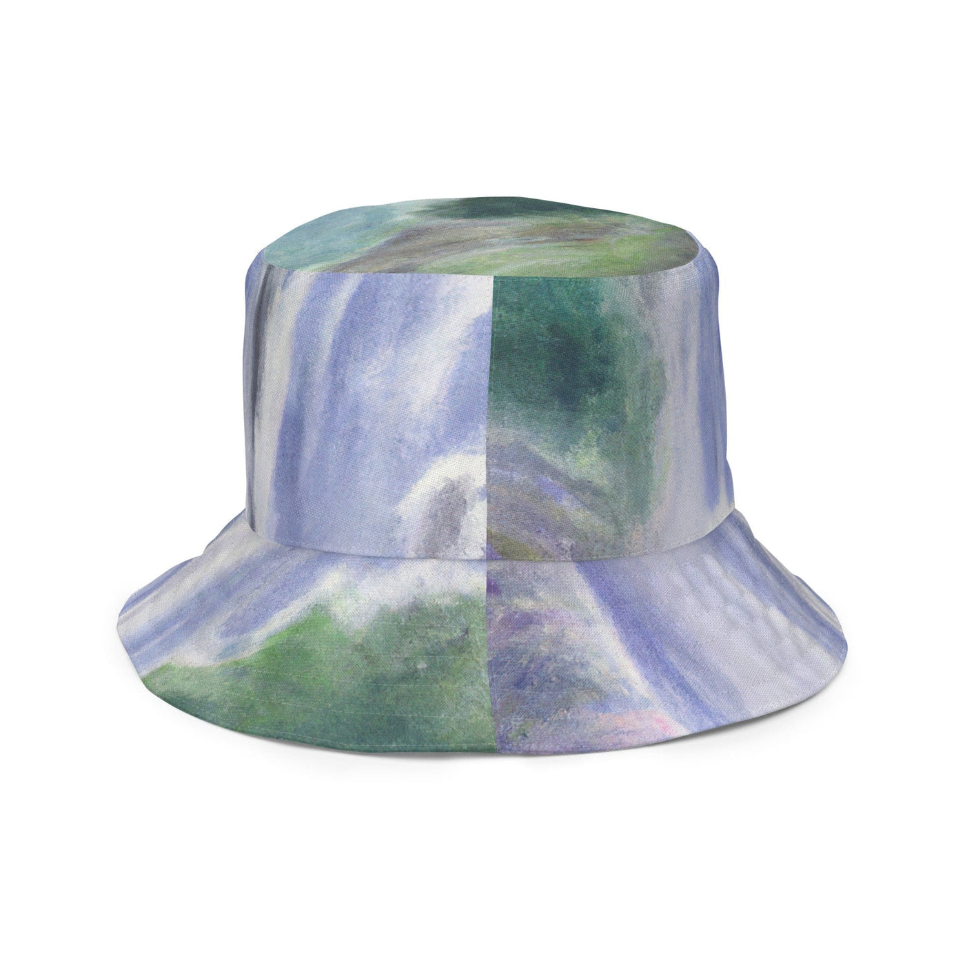 Reversible Bucket Hat Purple Watercolor Waterfall Green Landscape - Unisex