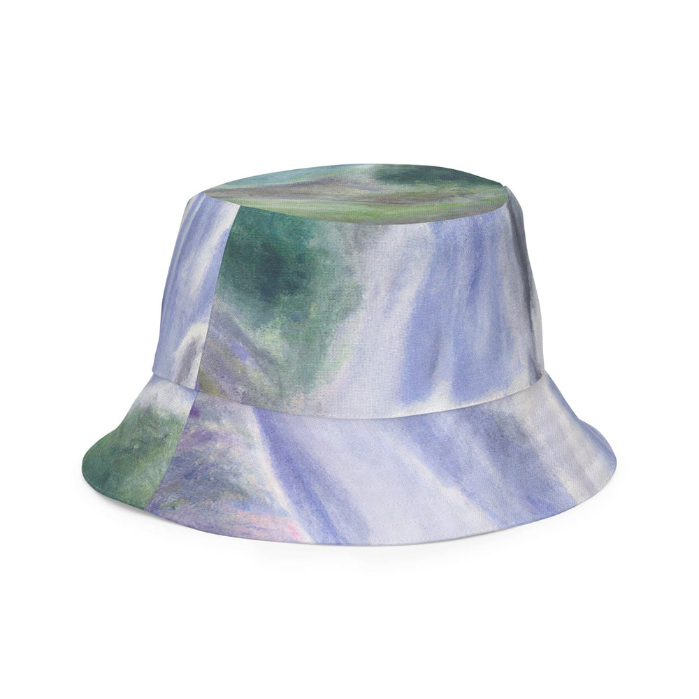 Reversible Bucket Hat Purple Watercolor Waterfall Green Landscape - Unisex