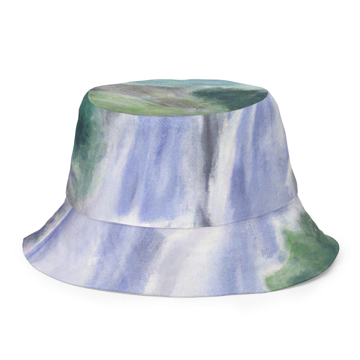 Reversible Bucket Hat Purple Watercolor Waterfall Green Landscape - Unisex