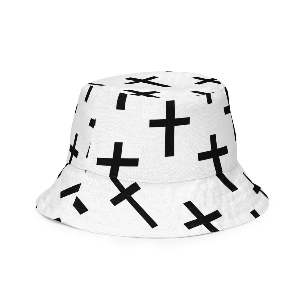 Reversible Bucket Hat White Black Cross Print - Unisex | Bucket Hats