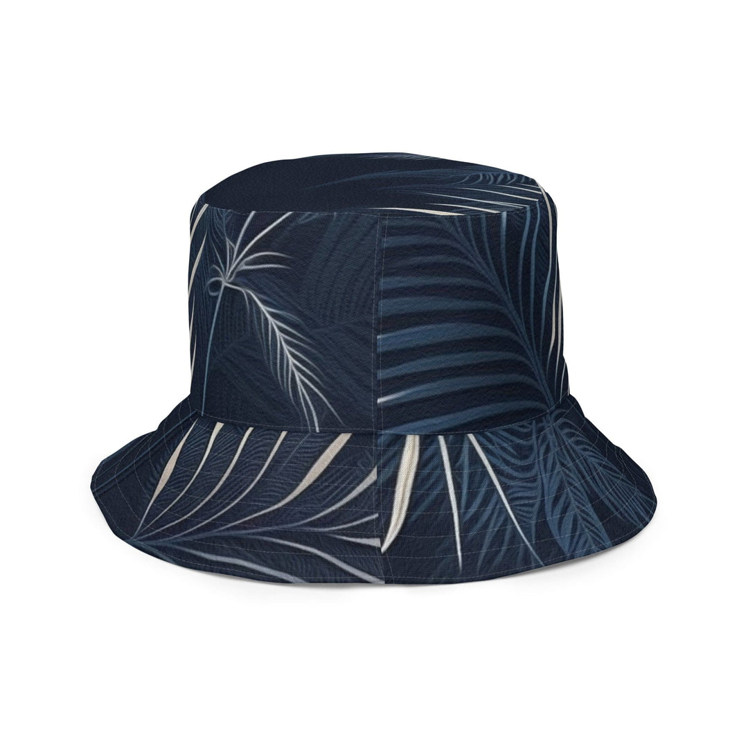 Reversible Bucket Hat Blue White Palm Leaves - Unisex | Bucket Hats