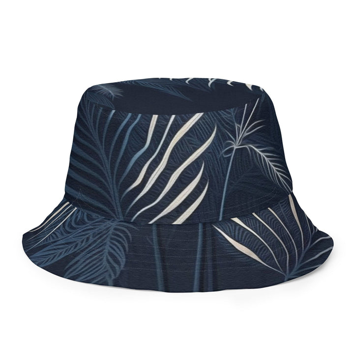 Reversible Bucket Hat Blue White Palm Leaves - Unisex | Bucket Hats