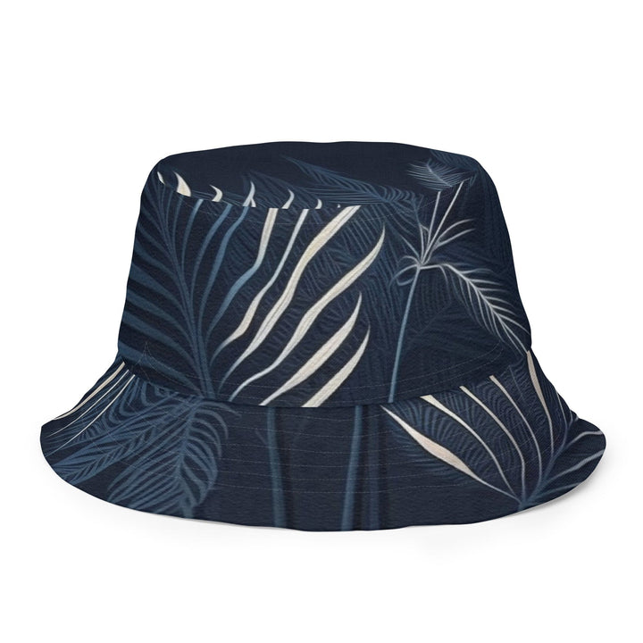 Reversible Bucket Hat Blue White Palm Leaves - Unisex | Bucket Hats