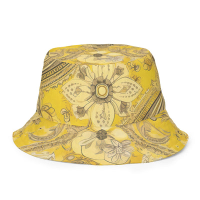 Reversible Bucket Hat Floral Yellow Bandanna Illustration