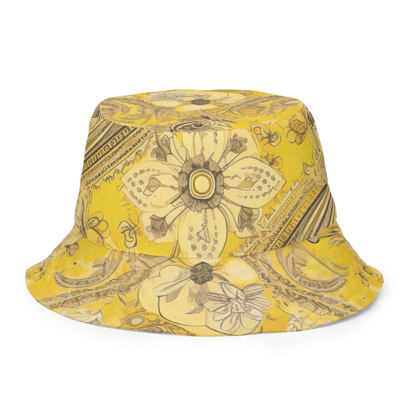 Reversible Bucket Hat Floral Yellow Bandanna Illustration