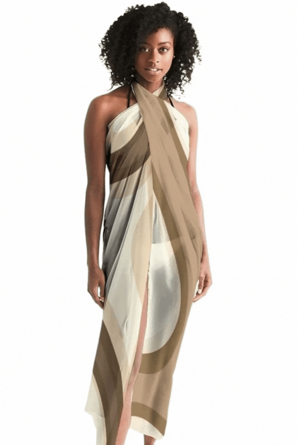 Sheer Sarong Swimsuit Cover Up Wrap Lightweight Shoulder Drape Scarf - Brown