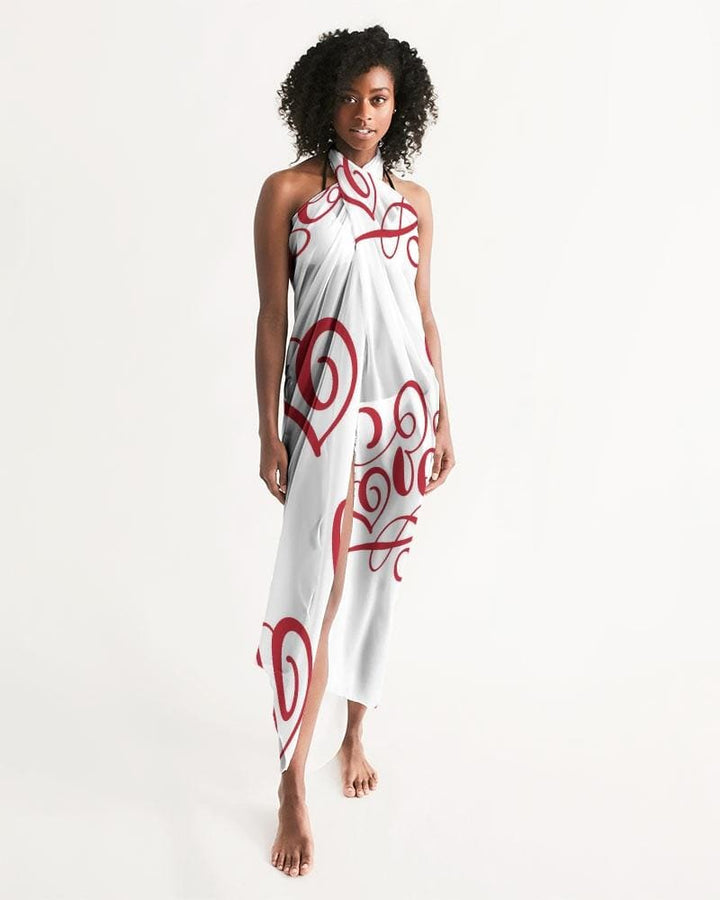 Sheer Sarong Swimsuit Cover Up Wrap / White And Red Abstract - Womens
