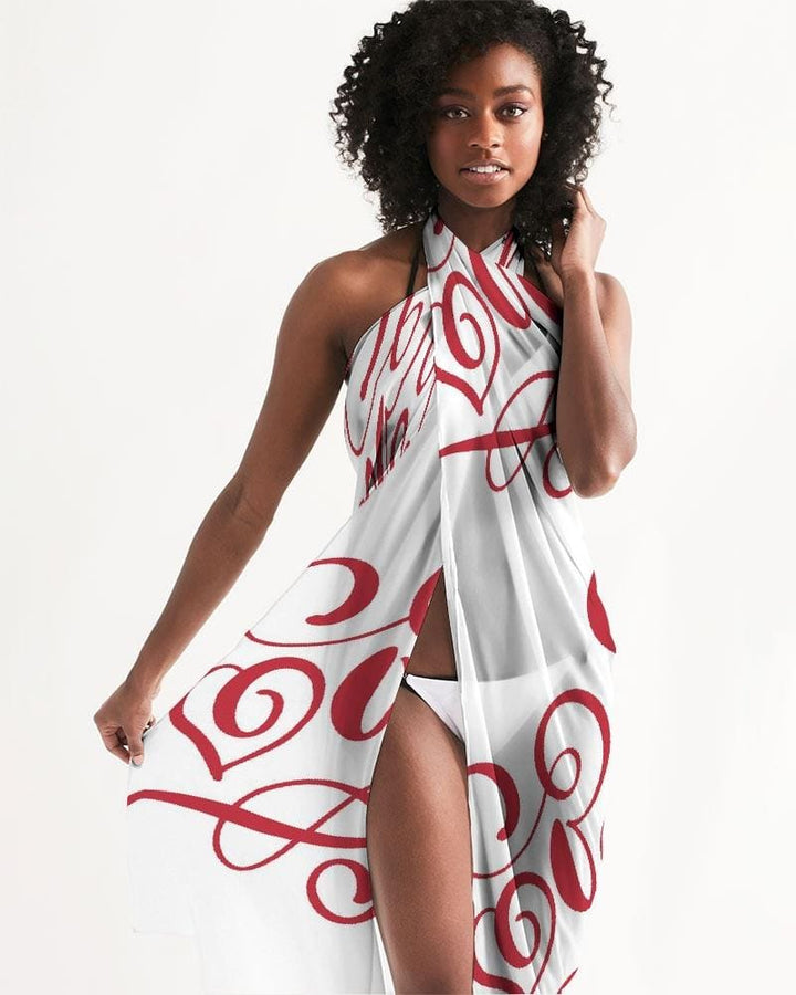 Sheer Sarong Swimsuit Cover Up Wrap / White And Red Abstract - Womens