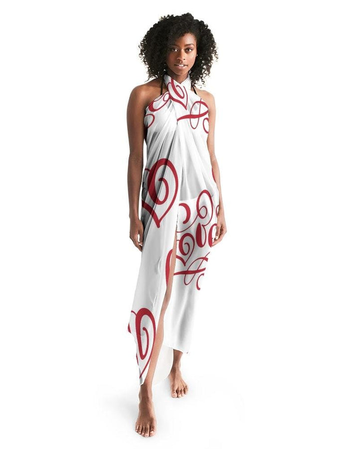 Sheer Sarong Swimsuit Cover Up Wrap / White And Red Abstract - Womens