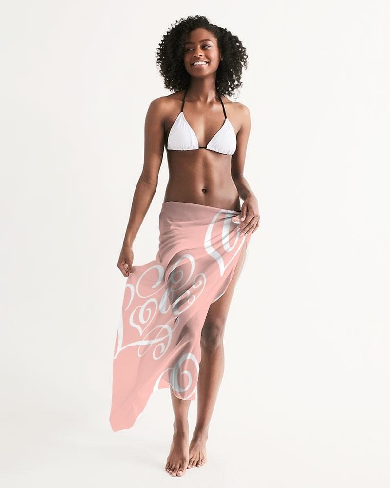 Sheer Soft Pink Swimsuit Cover Up Love Word Art Illustration - Womens