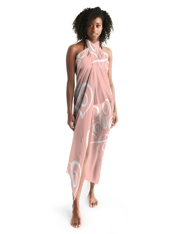 Sheer Soft Pink Swimsuit Cover Up Love Word Art Illustration - Womens