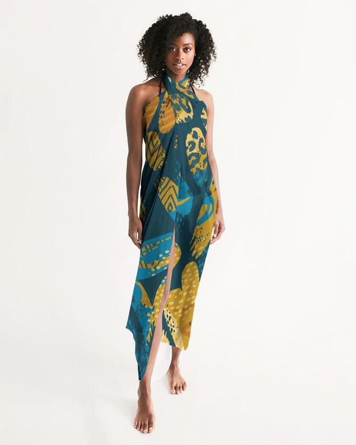 Sheer Swimsuit Cover Up Abstract Print Blue - Womens | Oversized Scarf | Sarong