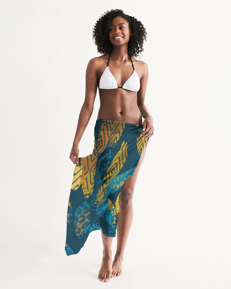 Sheer Swimsuit Cover Up Abstract Print Blue - Womens | Oversized Scarf | Sarong