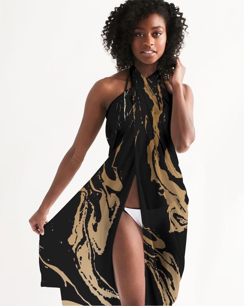 Sheer Swimsuit Cover Up Abstract Print Gold And Black - Womens | Oversized