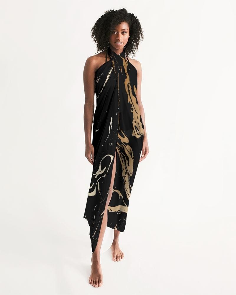 Sheer Swimsuit Cover Up Abstract Print Gold And Black - Womens | Oversized