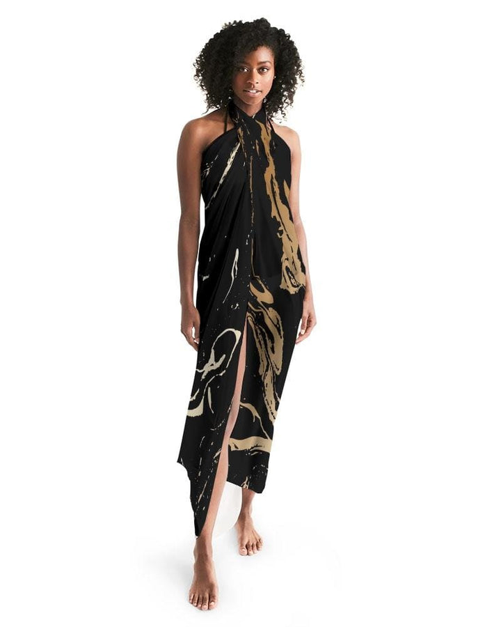 Sheer Swimsuit Cover Up Abstract Print Gold and Black - Womens | Oversized