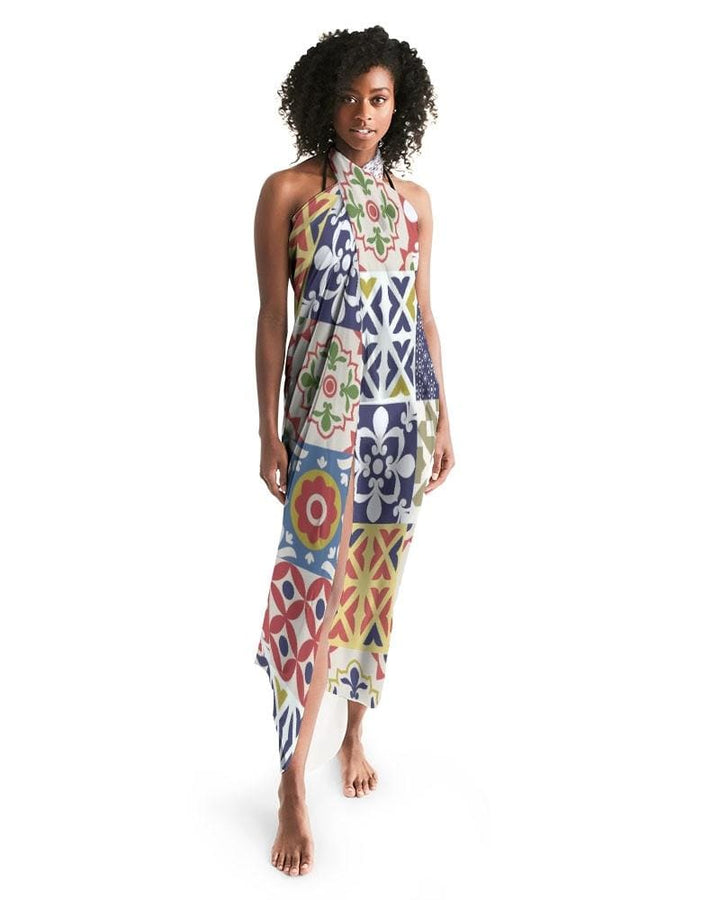 Sheer Swimsuit Cover Up Abstract Print Multicolor - Womens | Oversized Scarf