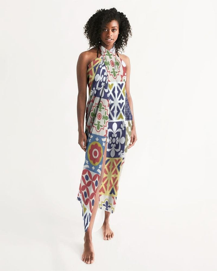 Sheer Swimsuit Cover Up Abstract Print Multicolor - Womens | Oversized Scarf