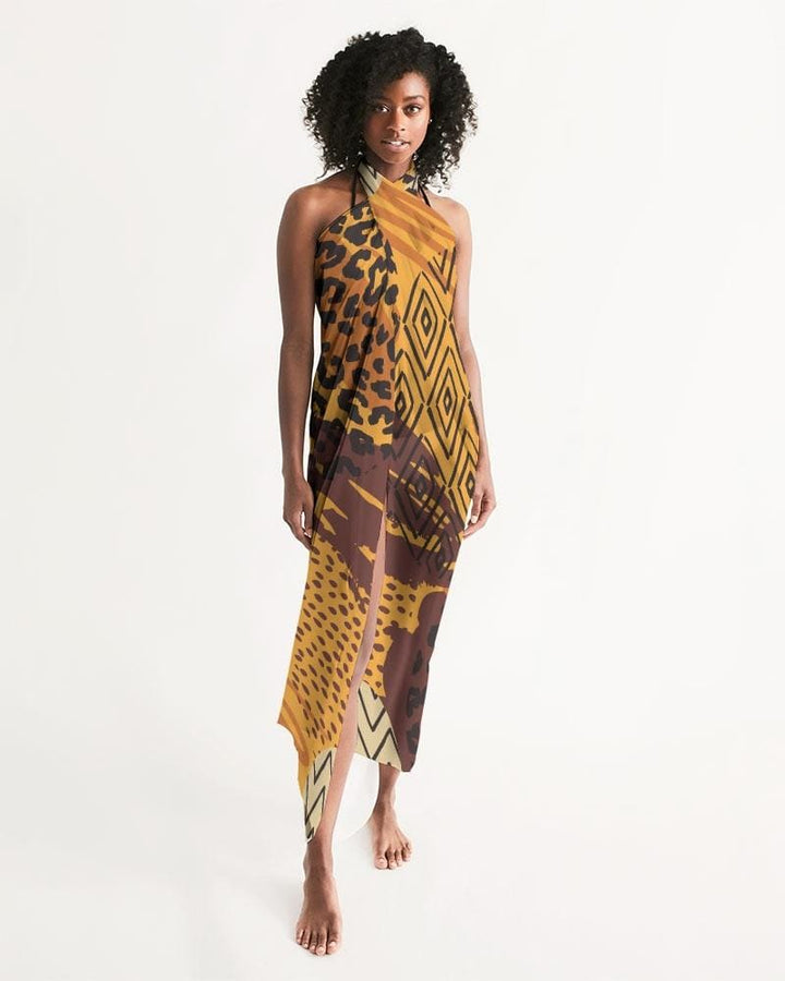 Sheer Swimsuit Cover Up Abstract Print Orange - Womens | Oversized Scarf