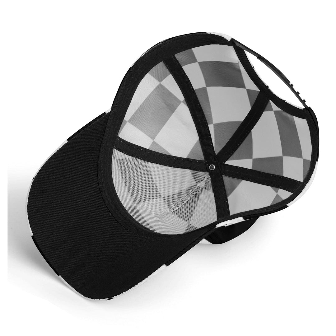 Snapback Baseball Hat - Black and White Checkered Illustration - Snapback Hats