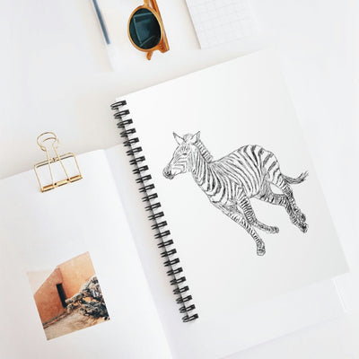 Stationary Spiral White Journal Notebook Galloping Zebra Line Art Drawing Print