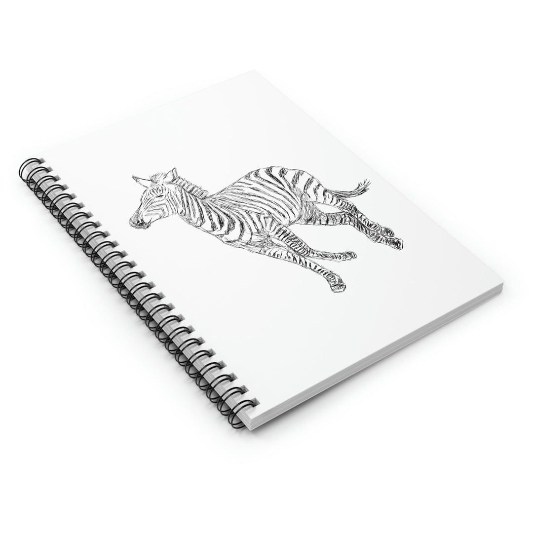 Stationary Spiral White Journal Notebook Galloping Zebra Line Art Drawing Print