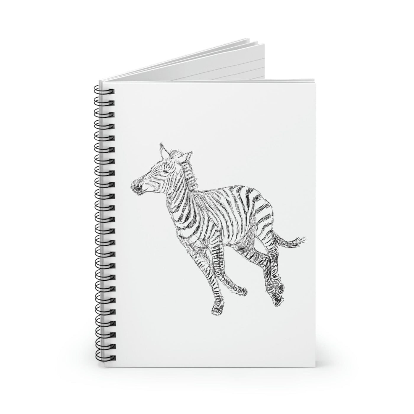 Stationary Spiral White Journal Notebook Galloping Zebra Line Art Drawing Print