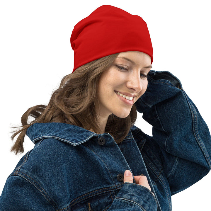 Stretchy Fit Beanie Cap - Red - Unisex | Beanie Hats | Reversible