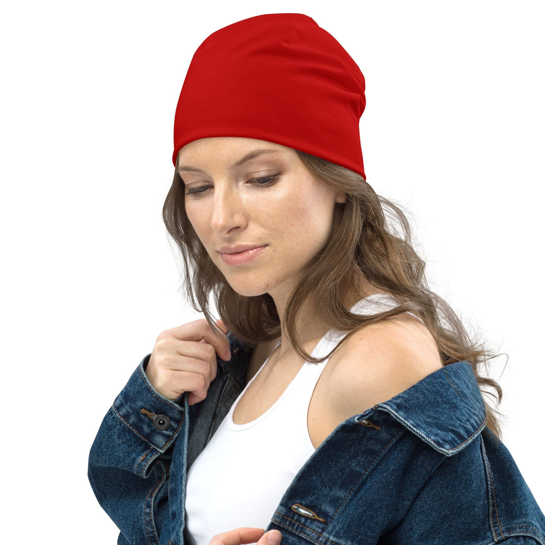 Stretchy Fit Beanie Cap - Red - Unisex | Beanie Hats | Reversible