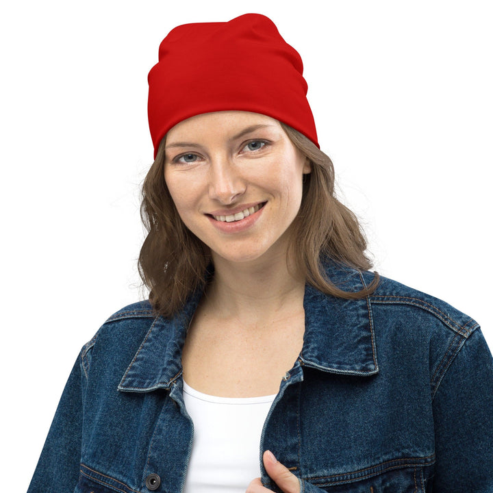 Stretchy Fit Beanie Cap - Red - Unisex | Beanie Hats | Reversible