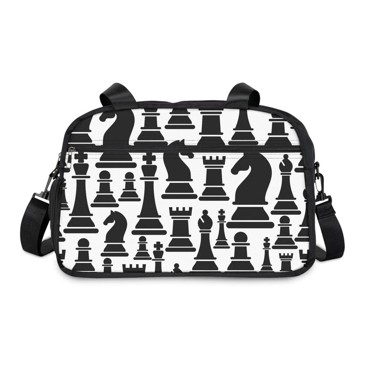 Crossbody Travel Fitness Bag - Black and White Chess Print - Bags/Travel