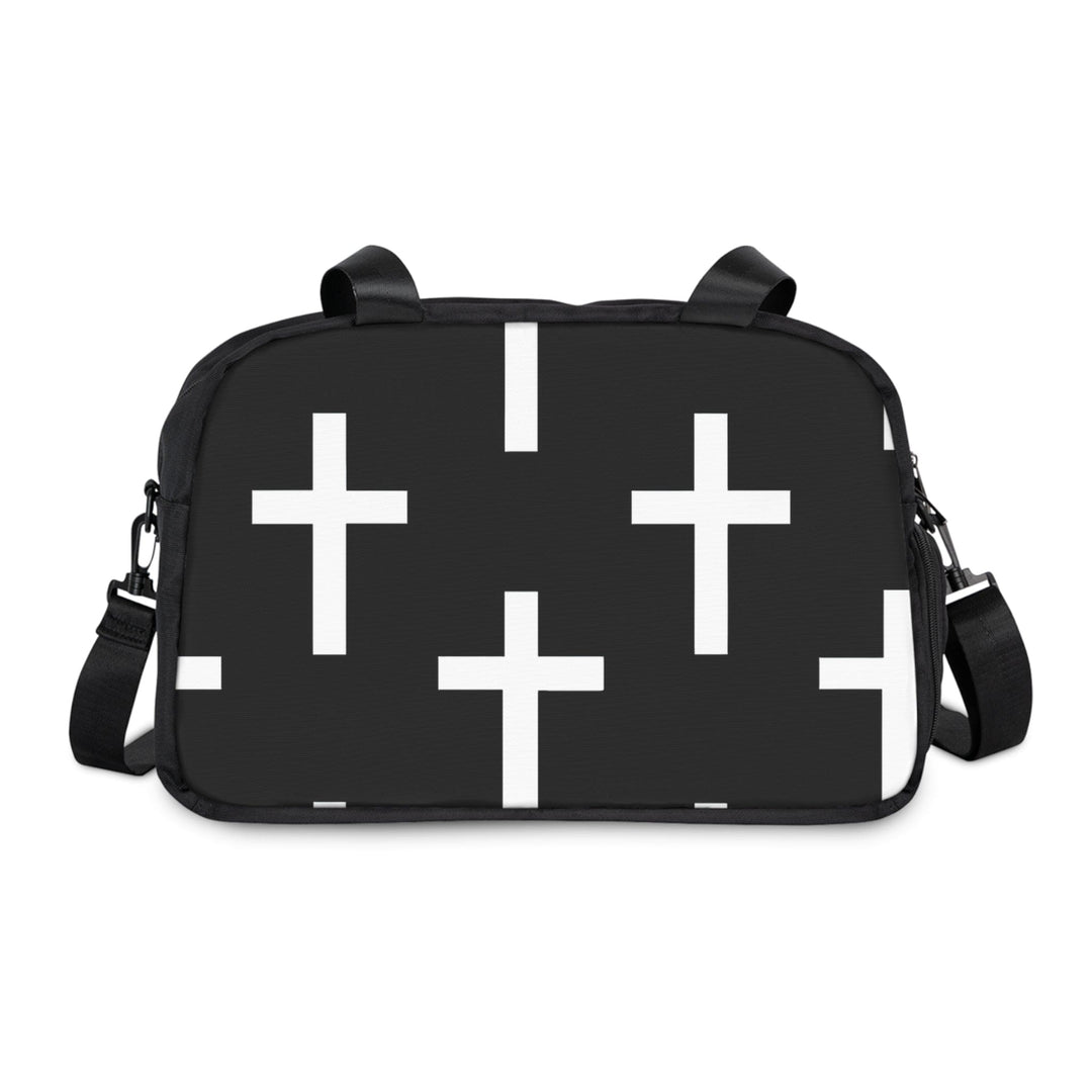 Crossbody Travel Fitness Bag - Black White Cross Print - Bags/Travel