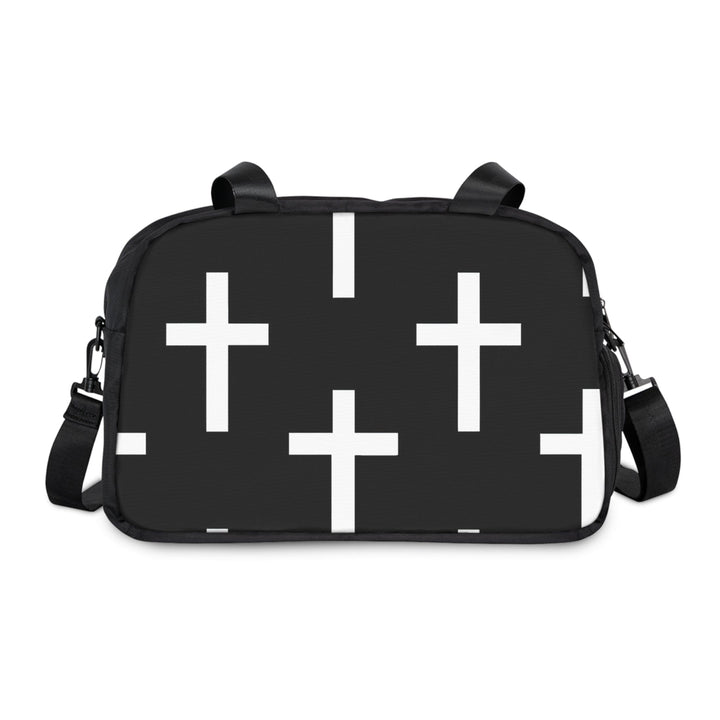 Crossbody Travel Fitness Bag - Black White Cross Print - Bags/Travel