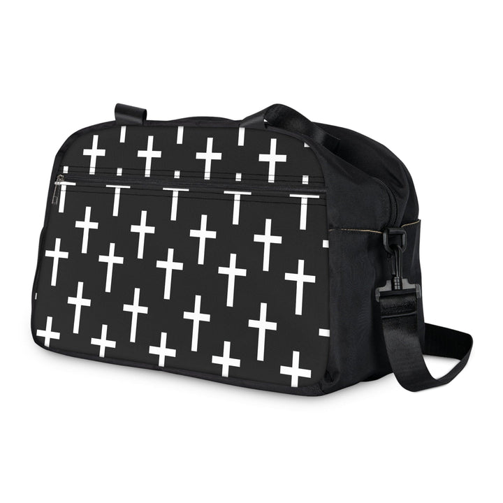 Crossbody Travel Fitness Bag - Black White Cross Print - Bags/Travel
