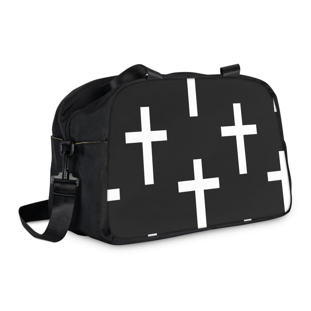 Crossbody Travel Fitness Bag - Black White Cross Print - Bags/Travel