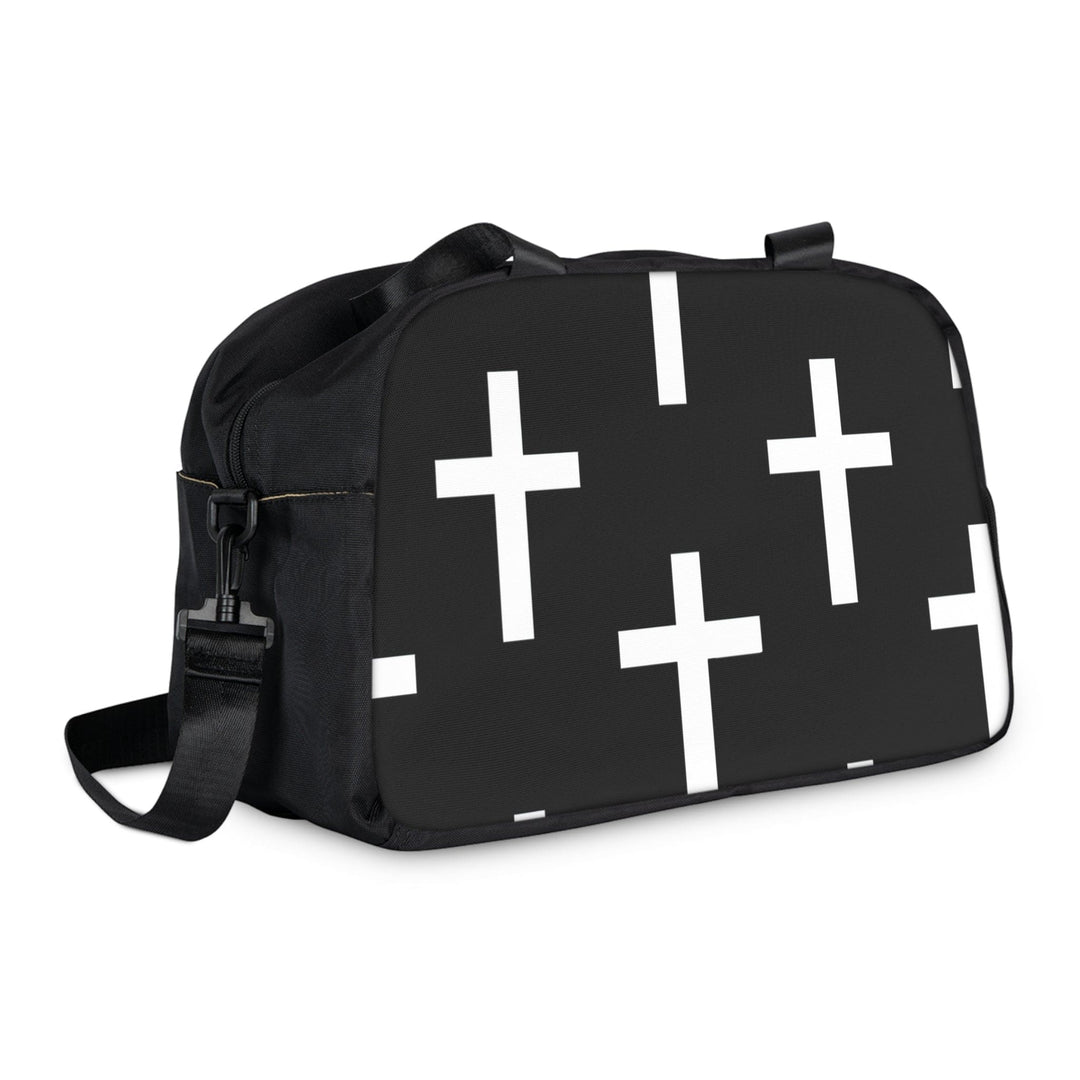 Crossbody Travel Fitness Bag - Black White Cross Print - Bags/Travel