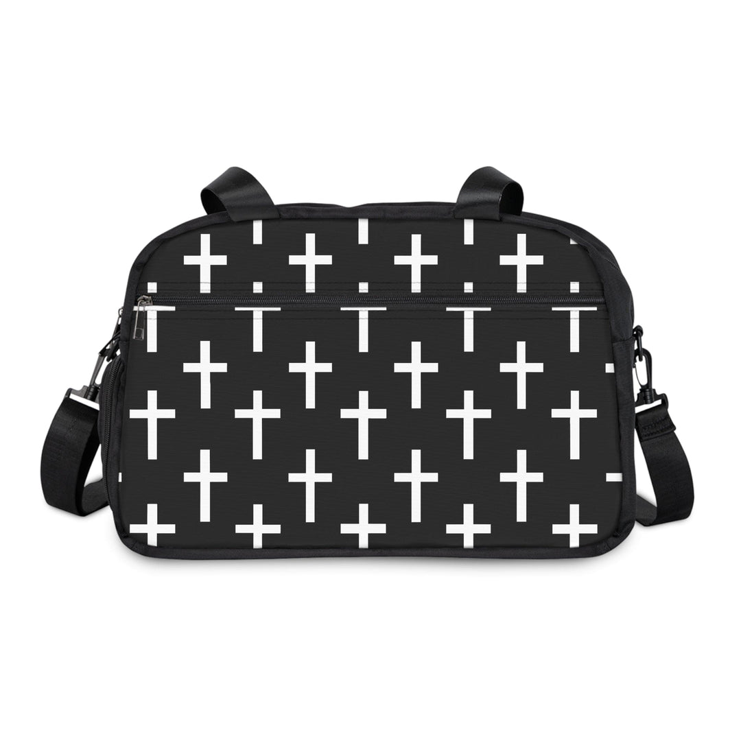 Crossbody Travel Fitness Bag - Black White Cross Print - Bags/Travel